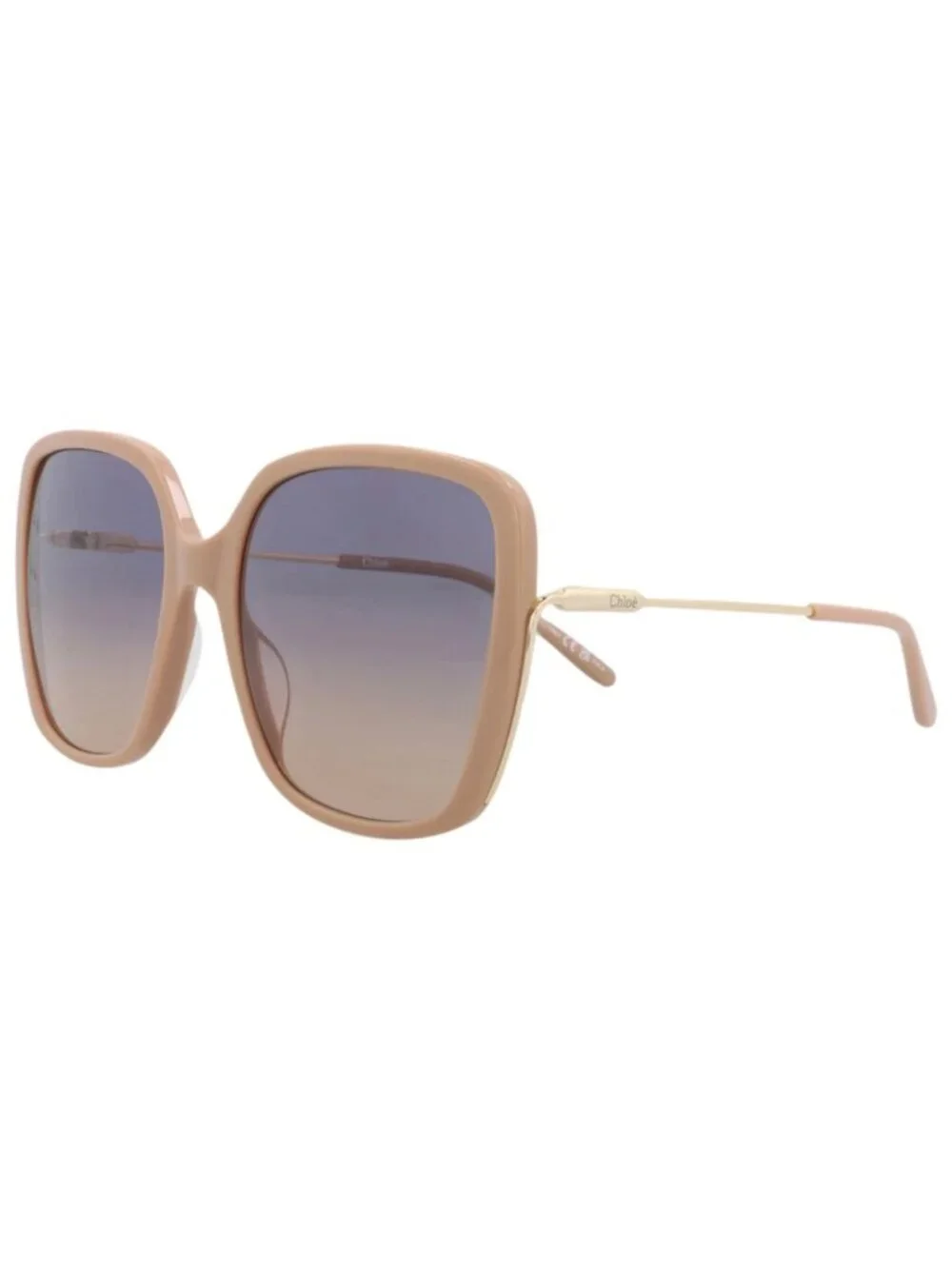 New Chloé Women's Sunglasses Square Rectangle Recycled Acetate Frame Nude Gold
